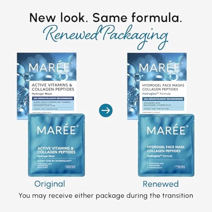 MAREE HYDROGEL COLLAGEN FACIAL MASK WITH HYALURONIC ACID  HYDRATING FACE MASKS SKINCARE  NIACINAMIDE, AMINO ACIDS & RED ALGAE EXTRACT  FACIAL MASKS FOR WOMEN  MASCARILLAS PARA LA CARA  4 COUNT - Image 2
